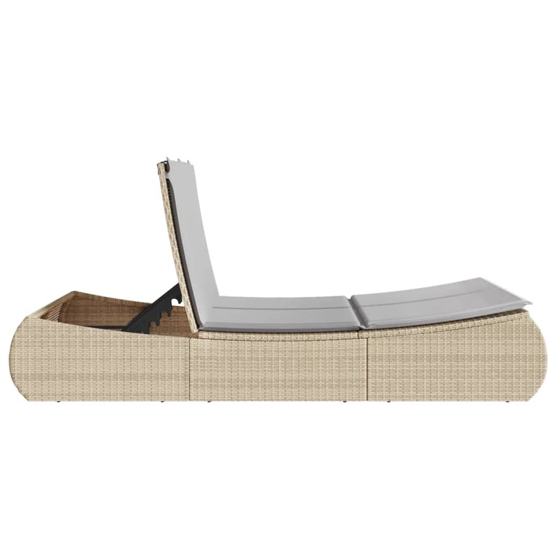 vidaXL Double Sun Lounger with Cushions Beige Poly Rattan