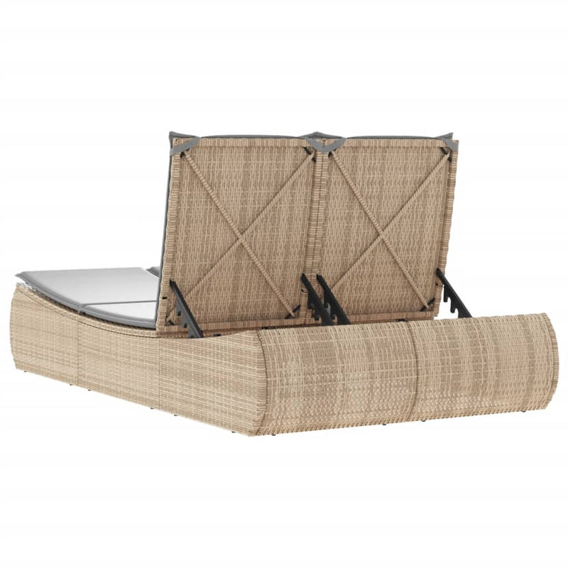 vidaXL Double Sun Lounger with Cushions Beige Poly Rattan