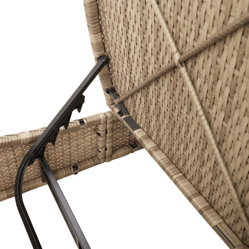 vidaXL Double Sun Lounger with Cushions Beige Poly Rattan