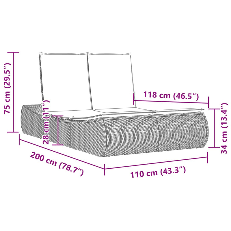 vidaXL Double Sun Lounger with Cushions Beige Poly Rattan