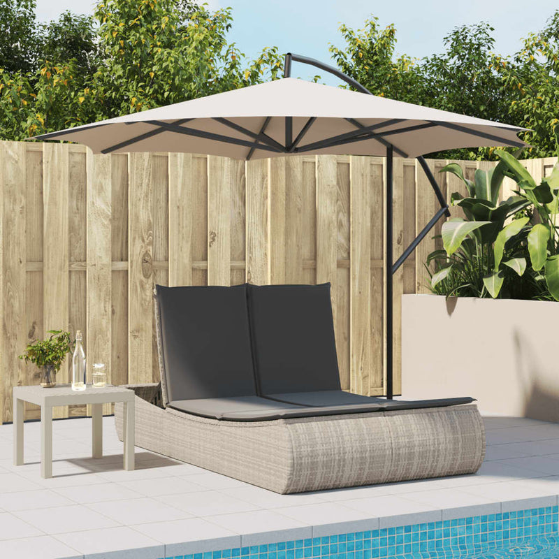 vidaXL Double Sun Lounger with Cushions Light Grey Poly Rattan