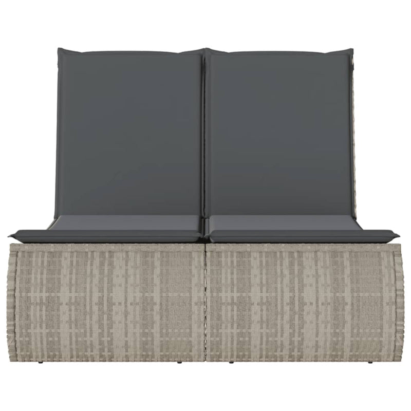 vidaXL Double Sun Lounger with Cushions Light Grey Poly Rattan