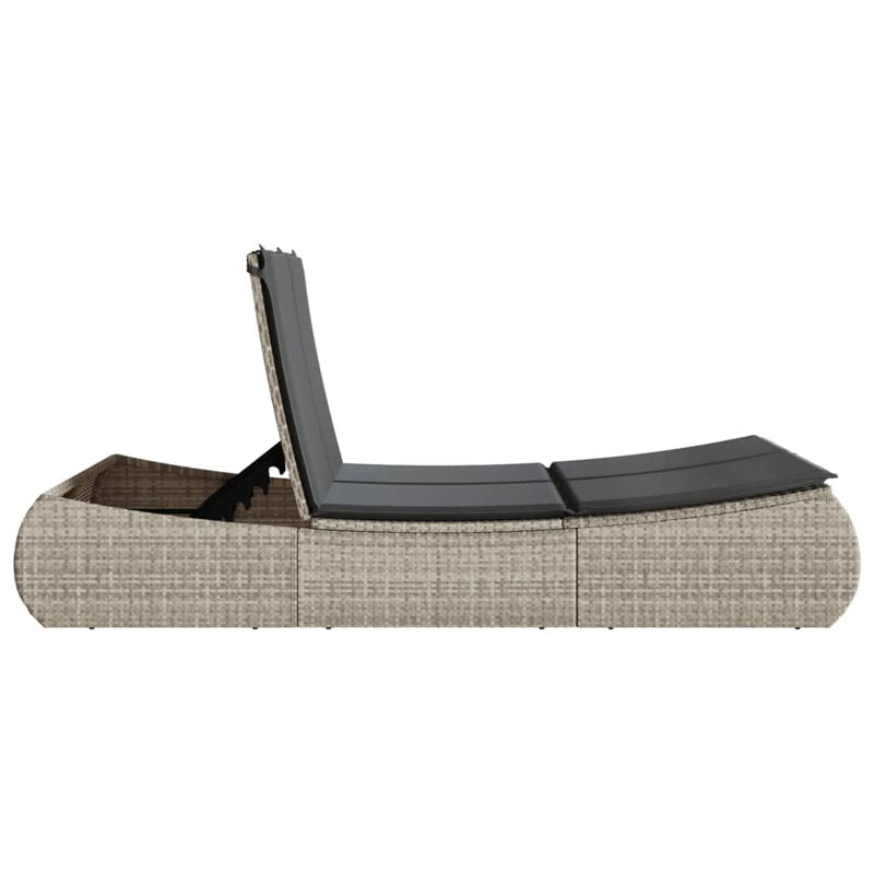 vidaXL Double Sun Lounger with Cushions Light Grey Poly Rattan