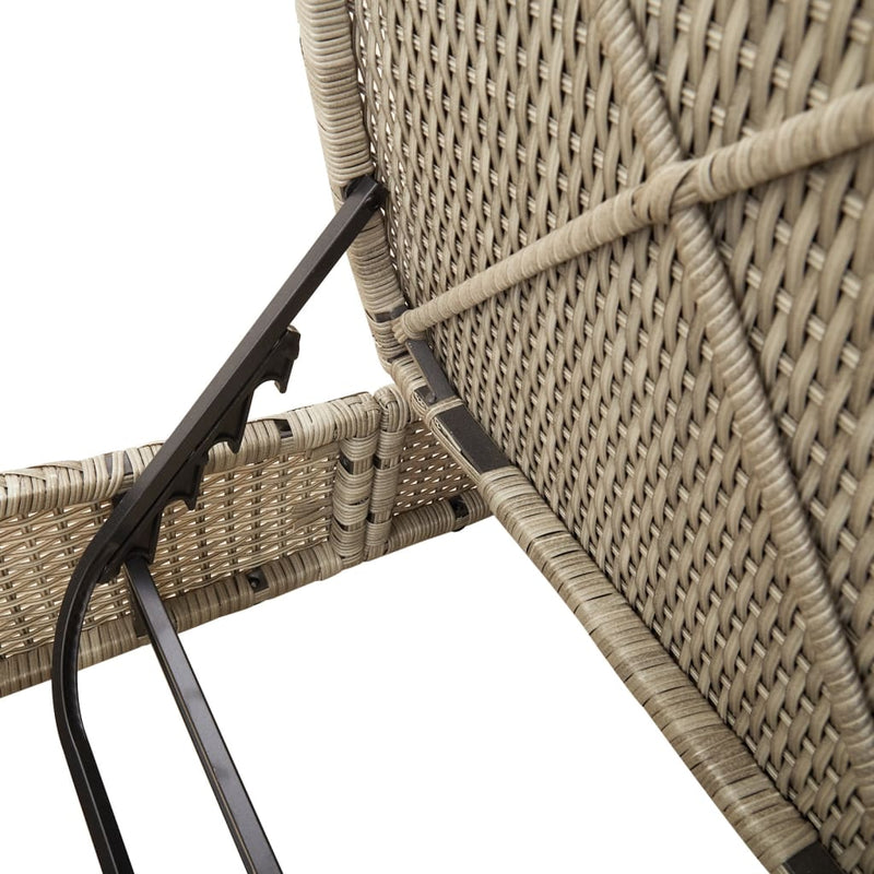 vidaXL Double Sun Lounger with Cushions Light Grey Poly Rattan