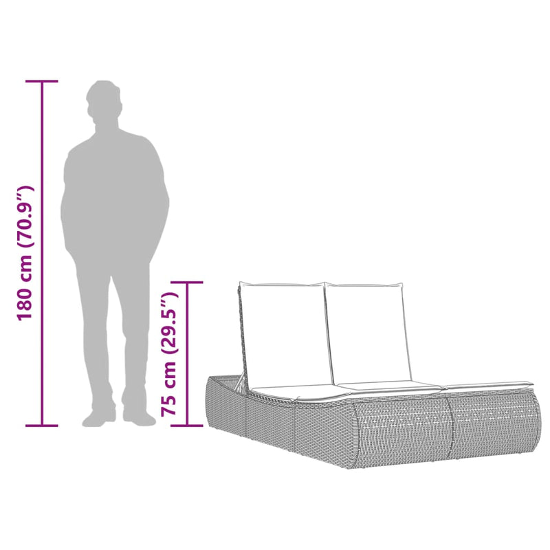 vidaXL Double Sun Lounger with Cushions Light Grey Poly Rattan