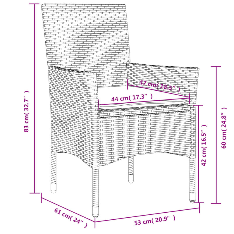 vidaXL Garden Chairs with Cushions 2 pcs Light Grey Poly Rattan