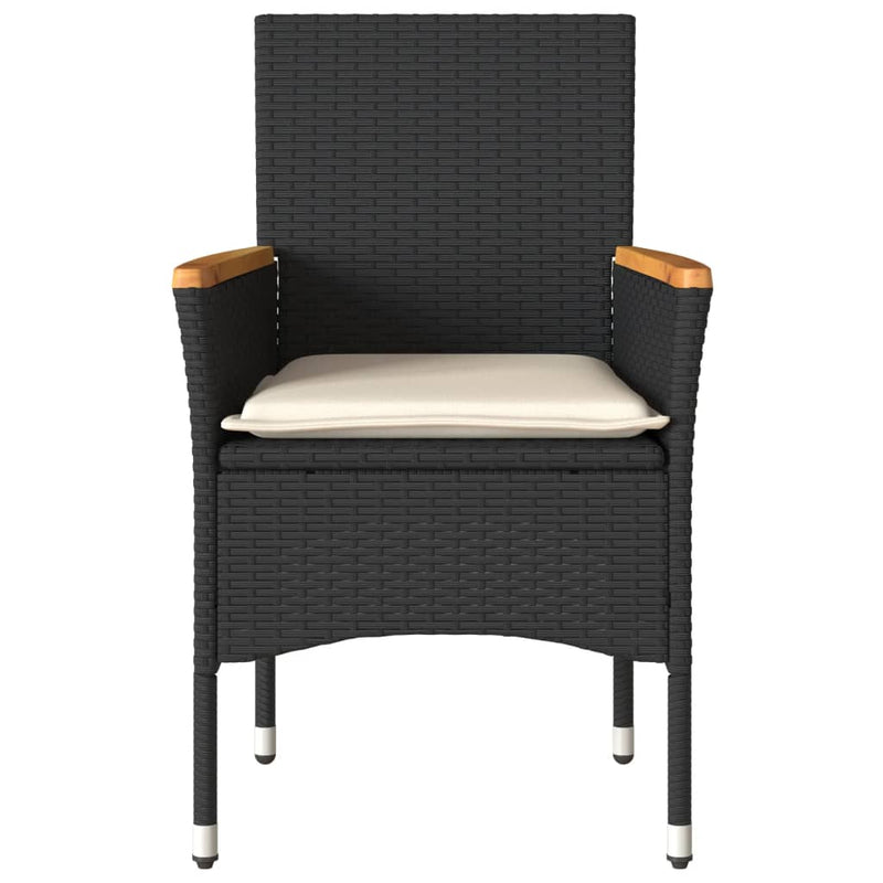 vidaXL Garden Chairs with Cushions 2 pcs Black Poly Rattan
