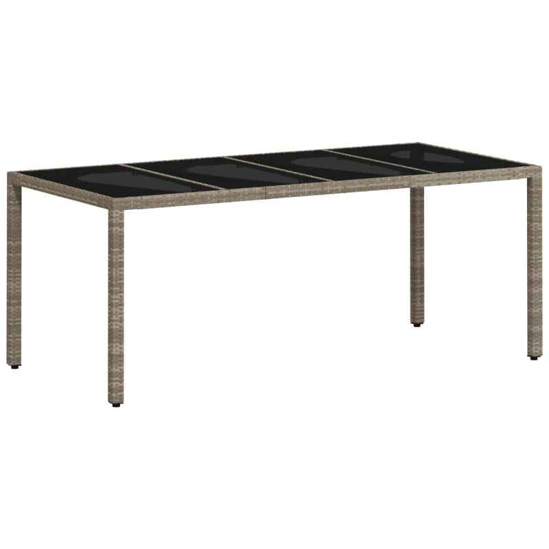 vidaXL Garden Table with Glass Top Light Grey 190x90x75 cm Poly Rattan