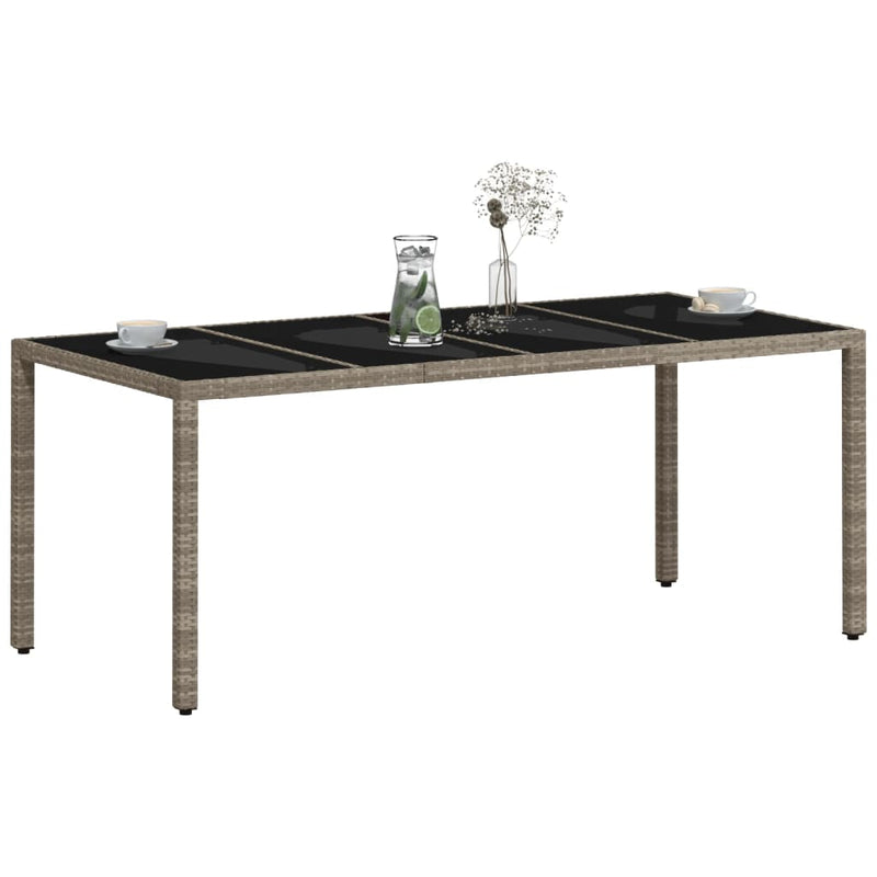 vidaXL Garden Table with Glass Top Light Grey 190x90x75 cm Poly Rattan
