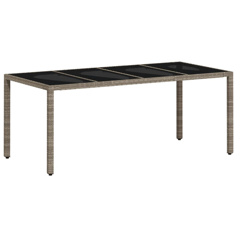 vidaXL Garden Table with Glass Top Light Grey 190x90x75 cm Poly Rattan