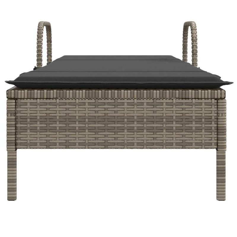 vidaXL Sun Lounger with Wheels and Cushion Grey Poly Rattan