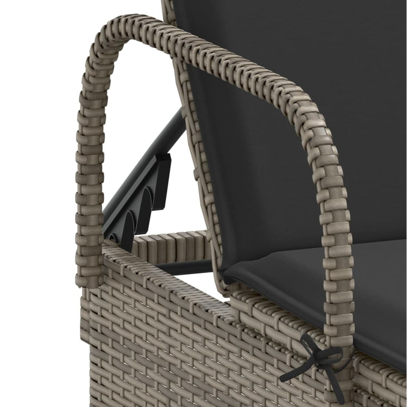 vidaXL Sun Lounger with Wheels and Cushion Grey Poly Rattan
