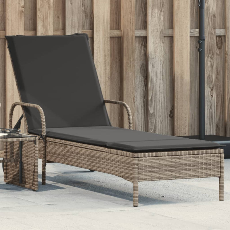 vidaXL Sun Lounger with Wheels and Cushion Grey Poly Rattan