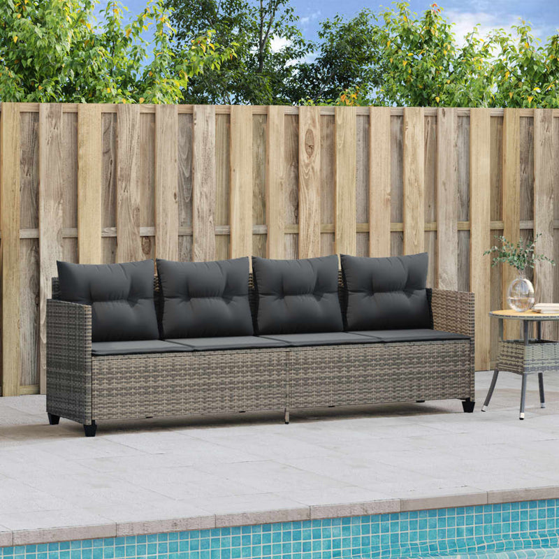 vidaXL Sun Lounger with Cushions Grey Poly Rattan