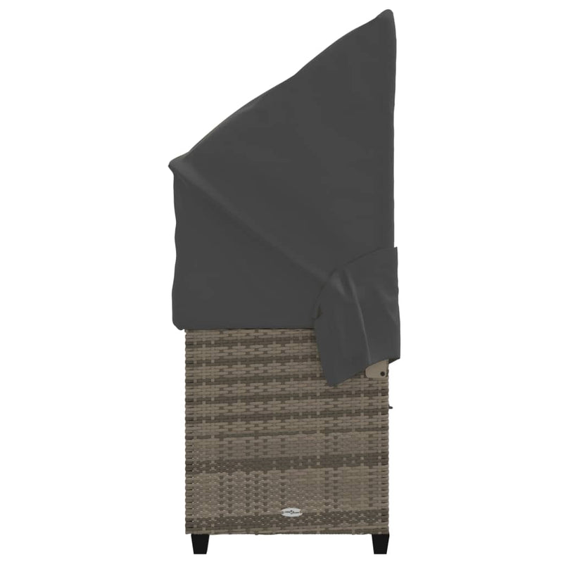 vidaXL Sun Lounger with Canopy and Cushions Grey Poly Rattan