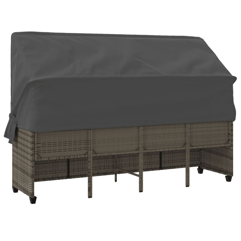 vidaXL Sun Lounger with Canopy and Cushions Grey Poly Rattan