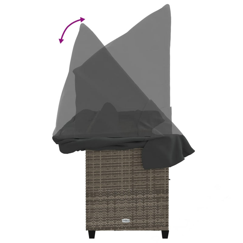 vidaXL Sun Lounger with Canopy and Cushions Grey Poly Rattan