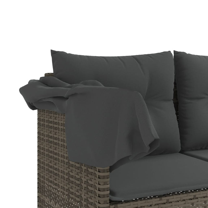vidaXL Sun Lounger with Canopy and Cushions Grey Poly Rattan