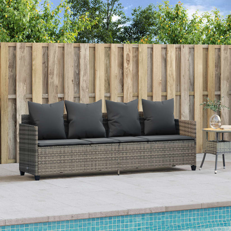 vidaXL Sun Lounger with Cushions Grey Poly Rattan