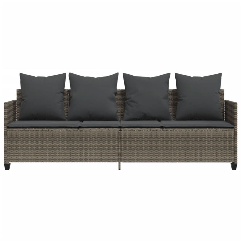 vidaXL Sun Lounger with Cushions Grey Poly Rattan