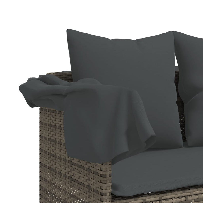 vidaXL Sun Lounger with Cushions Grey Poly Rattan
