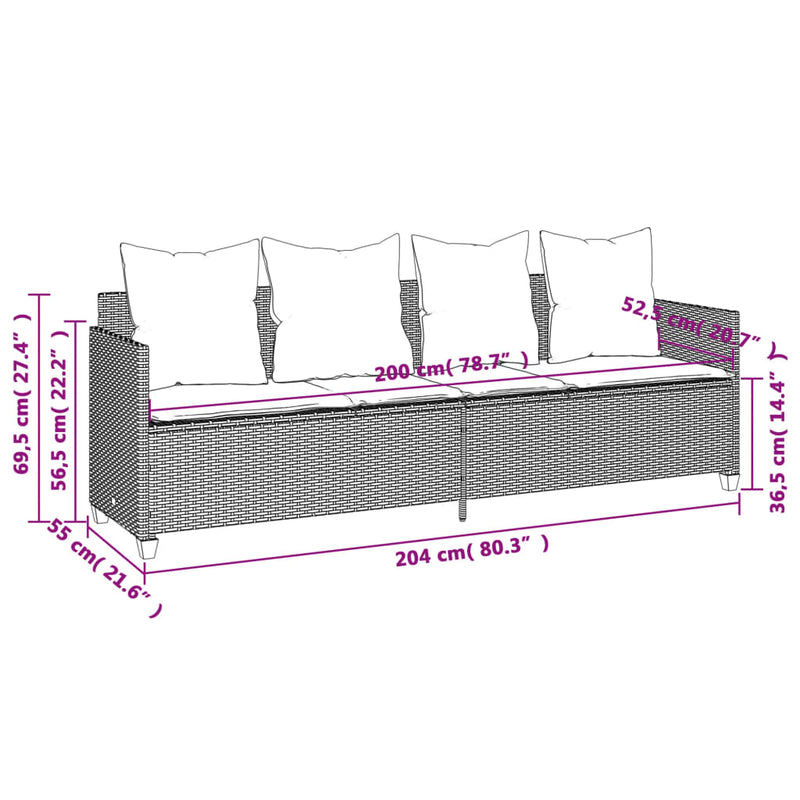vidaXL Sun Lounger with Cushions Grey Poly Rattan