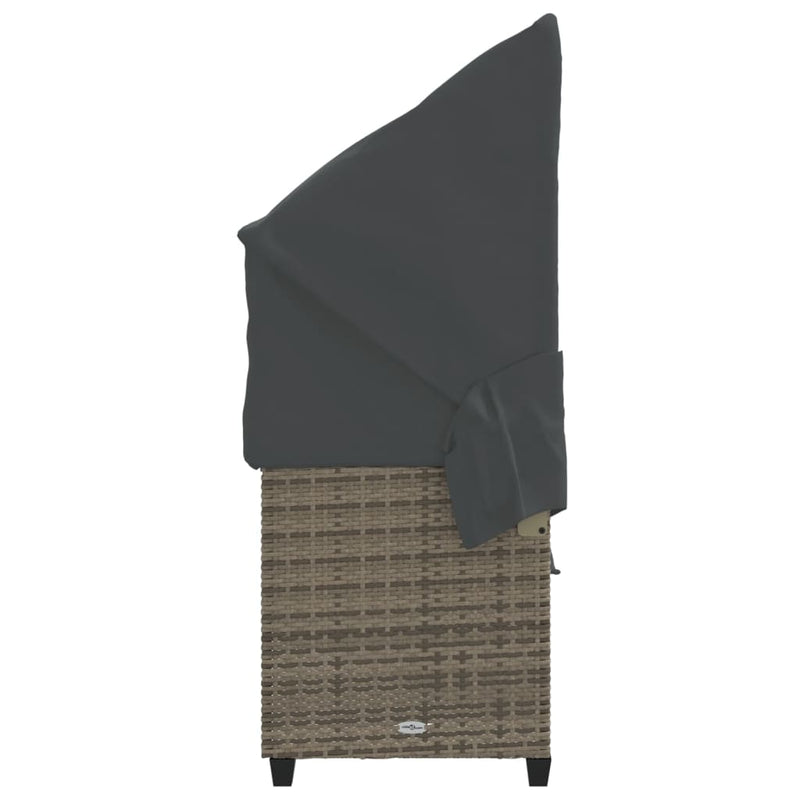 vidaXL Sun Lounger with Canopy and Cushions Grey Poly Rattan