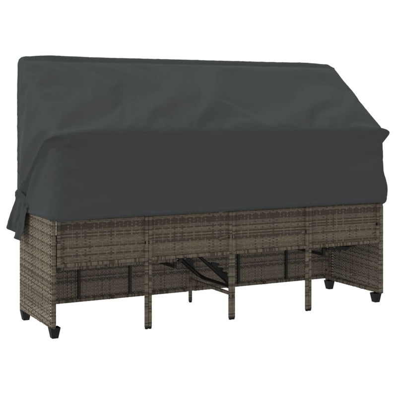 vidaXL Sun Lounger with Canopy and Cushions Grey Poly Rattan