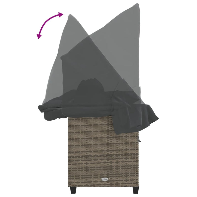 vidaXL Sun Lounger with Canopy and Cushions Grey Poly Rattan