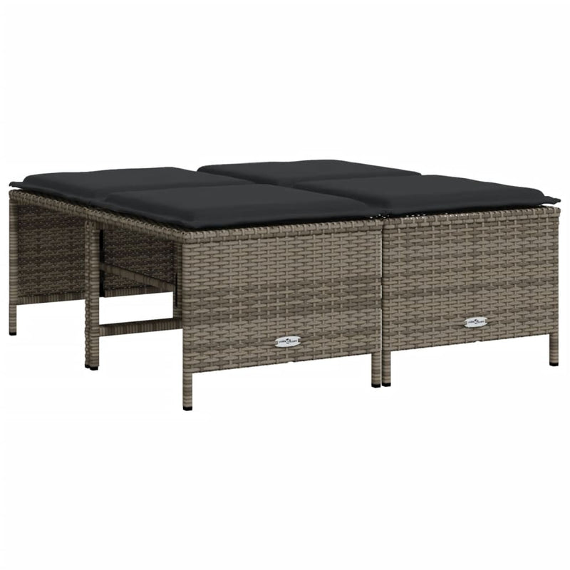 vidaXL Garden Stools with Cushions 4 pcs Grey Poly Rattan