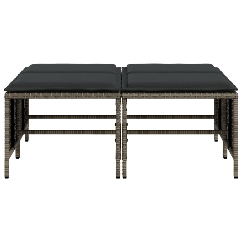 vidaXL Garden Stools with Cushions 4 pcs Grey Poly Rattan