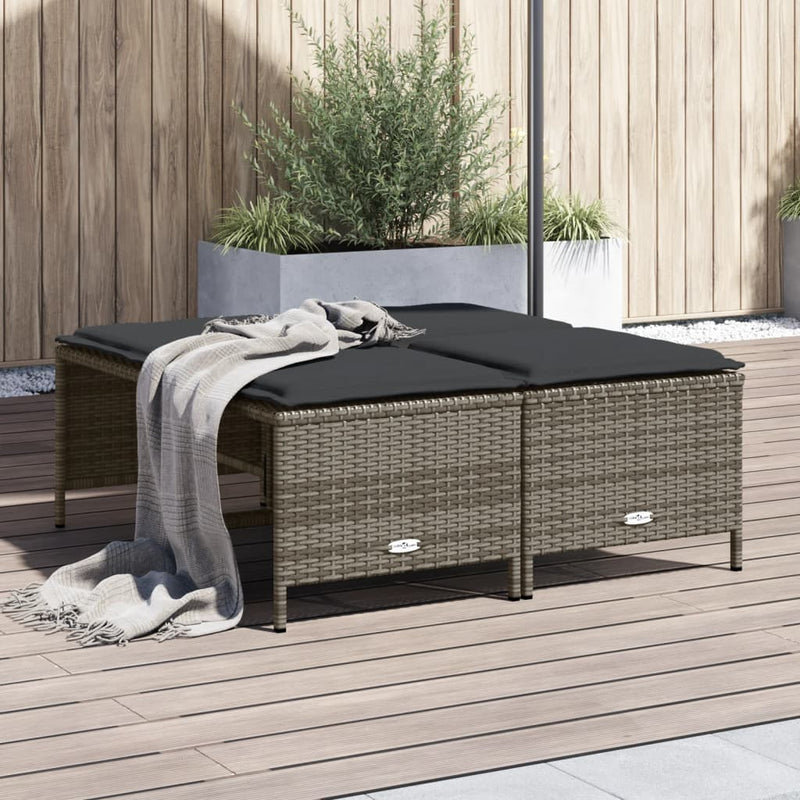 vidaXL Garden Stools with Cushions 4 pcs Grey Poly Rattan