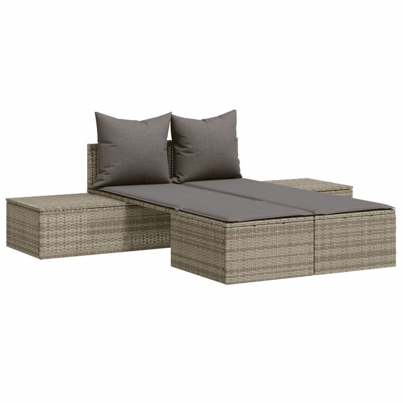 vidaXL Double Sun Lounger with Cushions Grey Poly Rattan