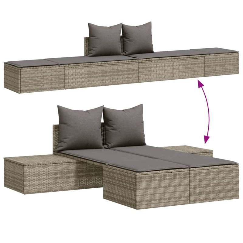 vidaXL Double Sun Lounger with Cushions Grey Poly Rattan