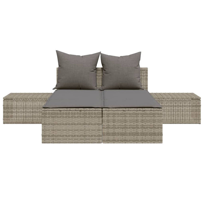 vidaXL Double Sun Lounger with Cushions Grey Poly Rattan