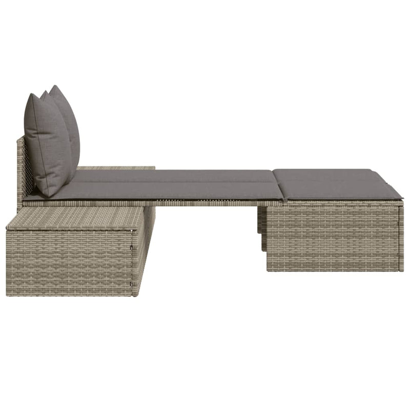 vidaXL Double Sun Lounger with Cushions Grey Poly Rattan