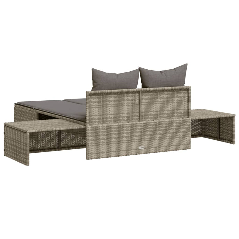 vidaXL Double Sun Lounger with Cushions Grey Poly Rattan