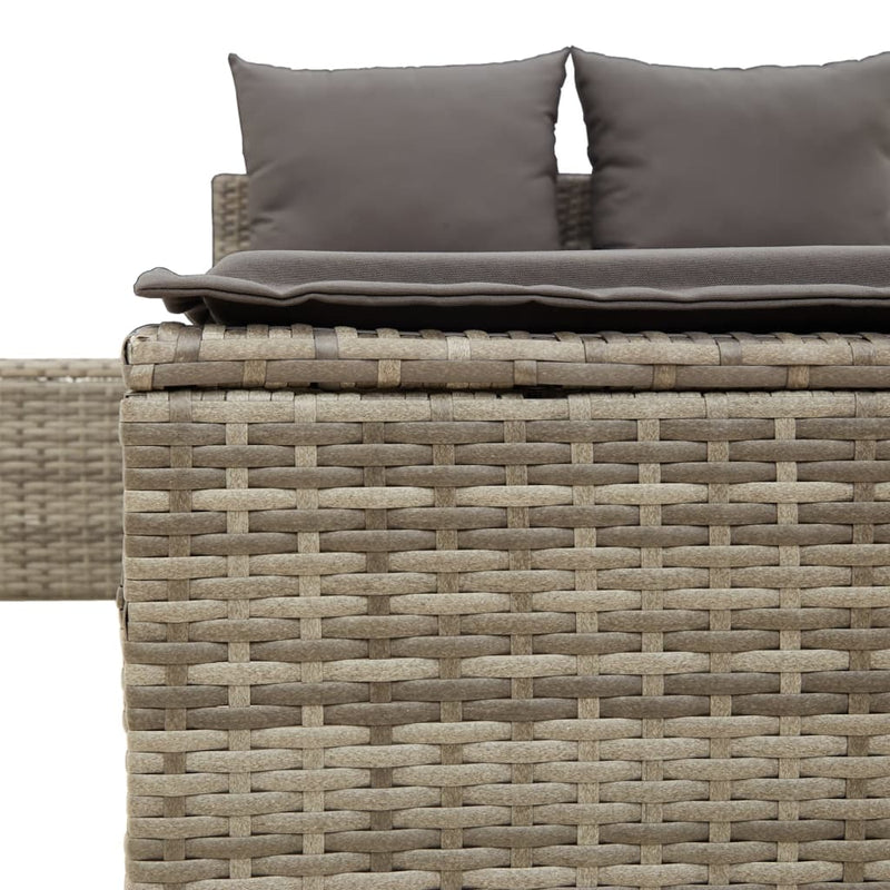 vidaXL Double Sun Lounger with Cushions Grey Poly Rattan