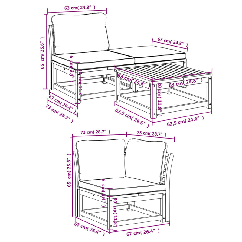 vidaXL 4 Piece Garden Lounge Set with Cushions Solid Wood Acacia