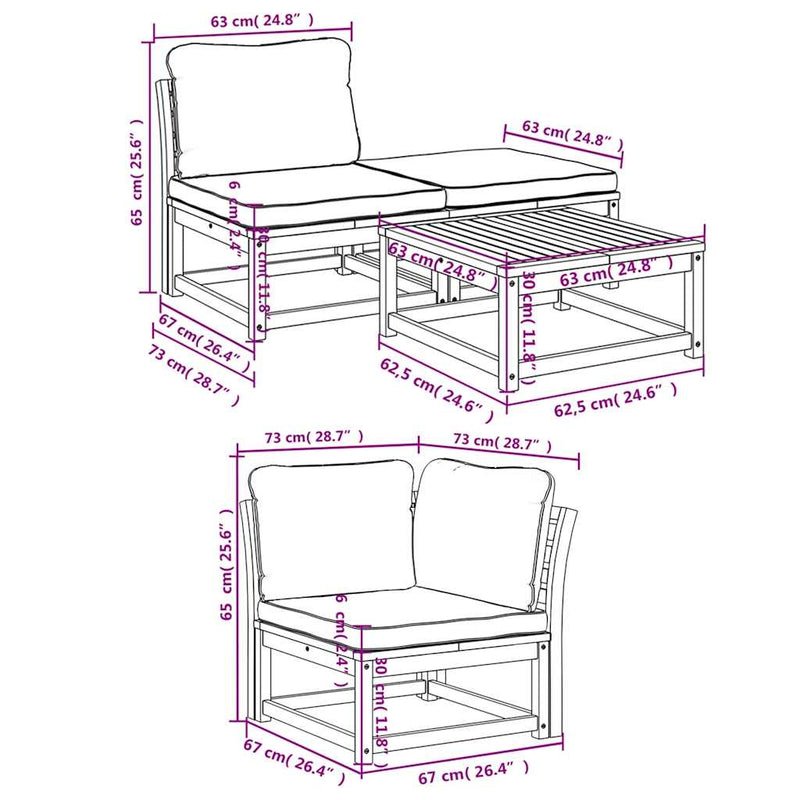 vidaXL 4 Piece Garden Lounge Set with Cushions Solid Wood Acacia