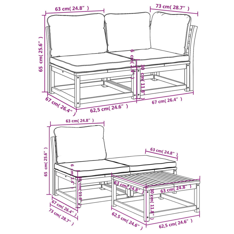vidaXL 5 Piece Garden Lounge Set with Cushions Solid Wood Acacia