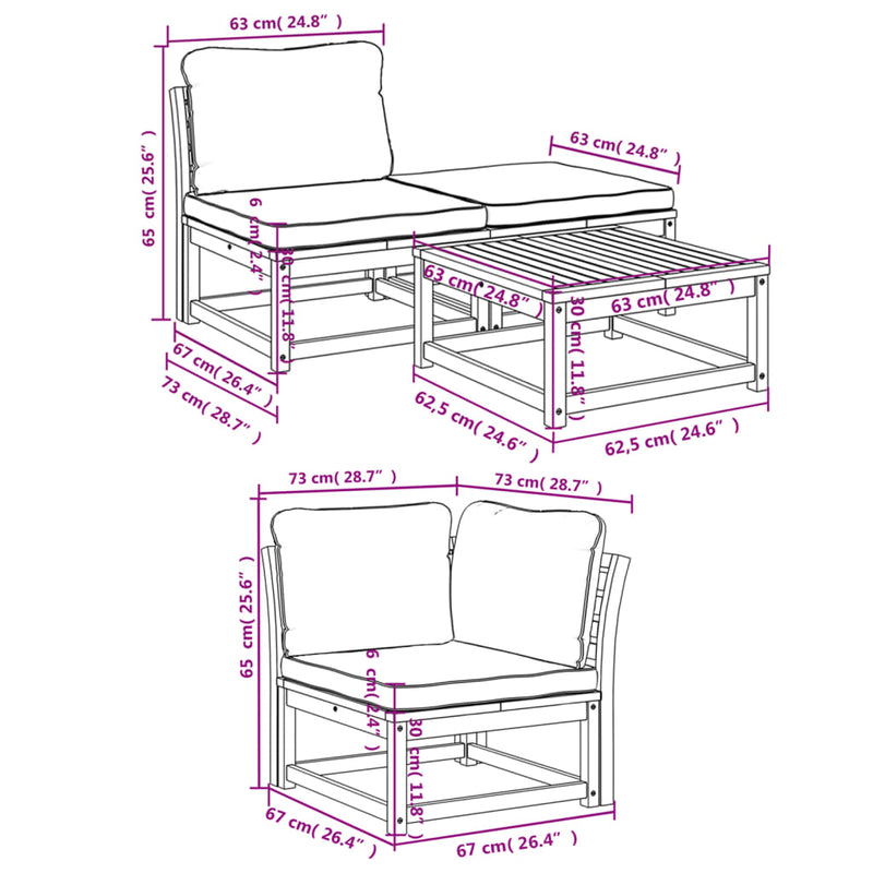 vidaXL 5 Piece Garden Lounge Set with Cushions Solid Wood Acacia