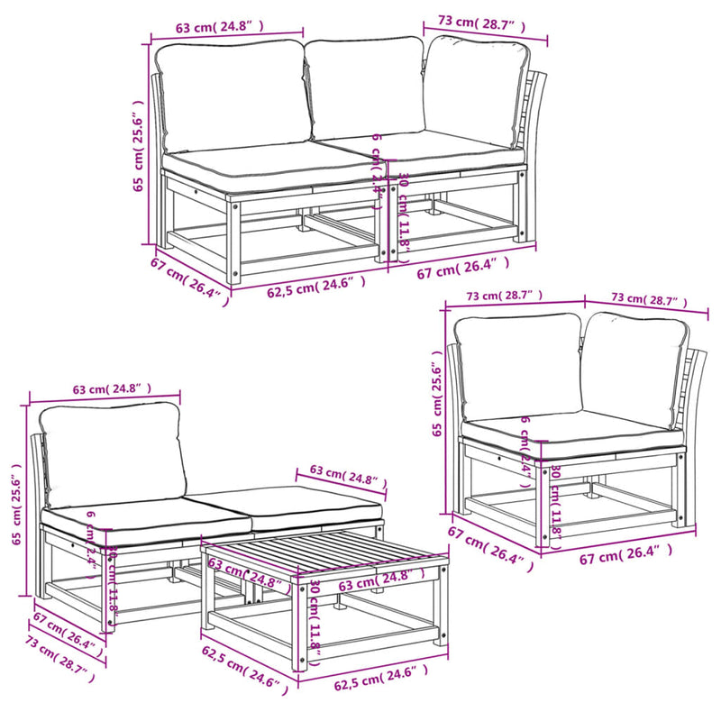 vidaXL 6 Piece Garden Lounge Set with Cushions Solid Wood Acacia