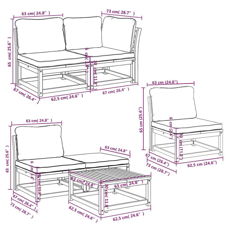 vidaXL 6 Piece Garden Lounge Set with Cushions Solid Wood Acacia