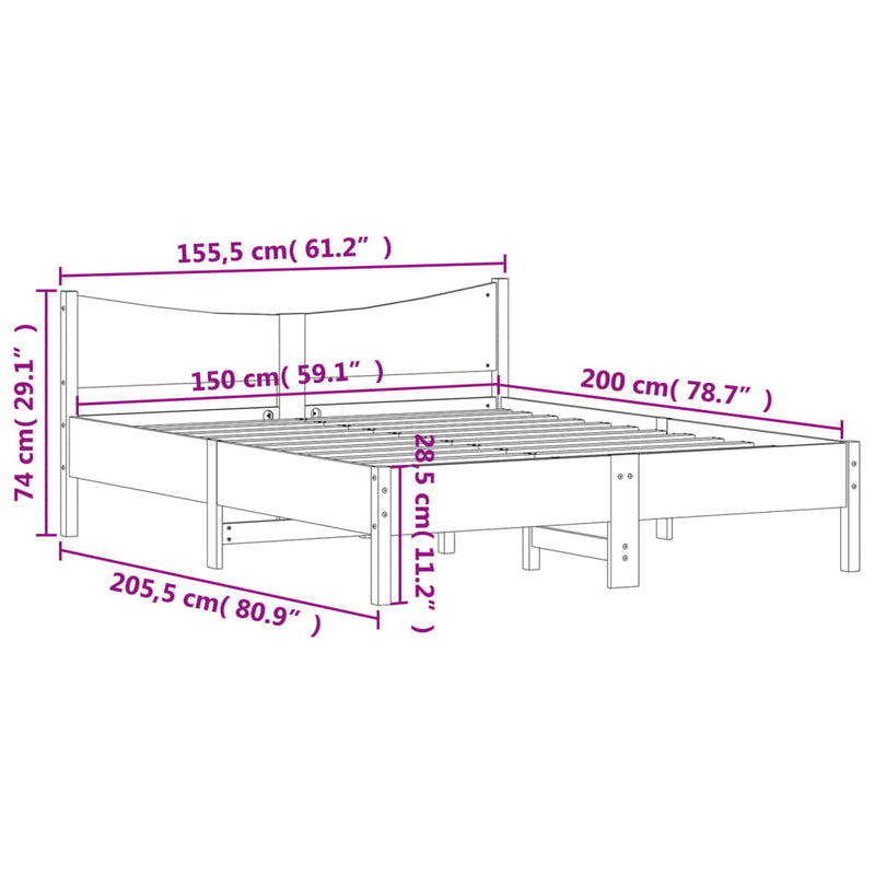 vidaXL Bed Frame without Mattress 150x200 cm Solid Wood Pine