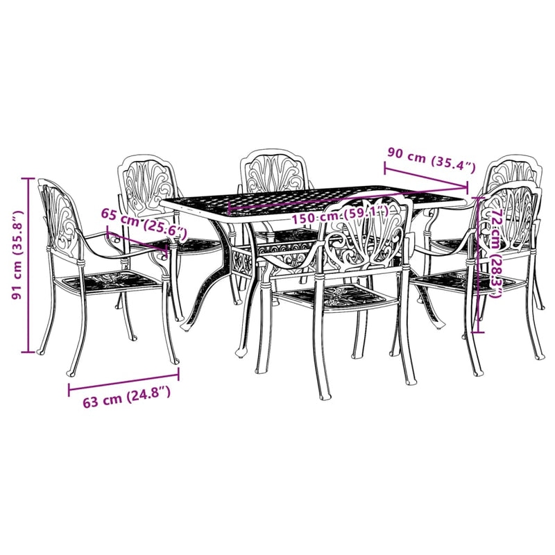 vidaXL 7 Piece Garden Dining Set White Cast Aluminium