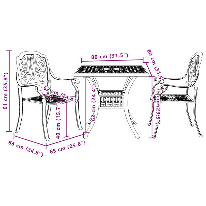 3 Piece Bistro Set Black Cast Aluminium