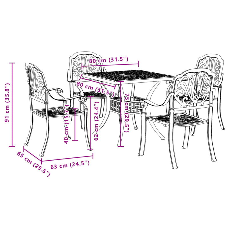 vidaXL 5 Piece Garden Dining Set Bronze Cast Aluminium