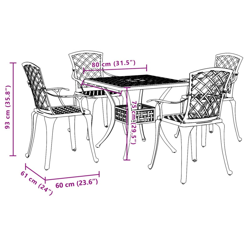 vidaXL 5 Piece Garden Dining Set Bronze Cast Aluminium