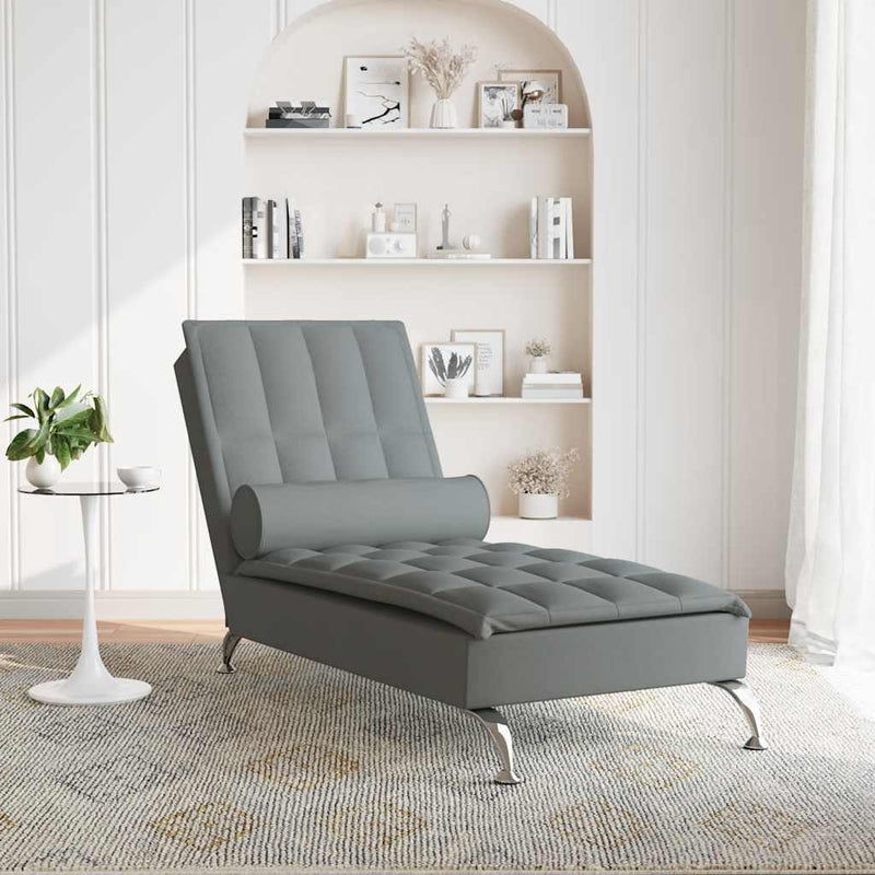 vidaXL Massage Chaise Lounge with Bolster Dark Grey Fabric
